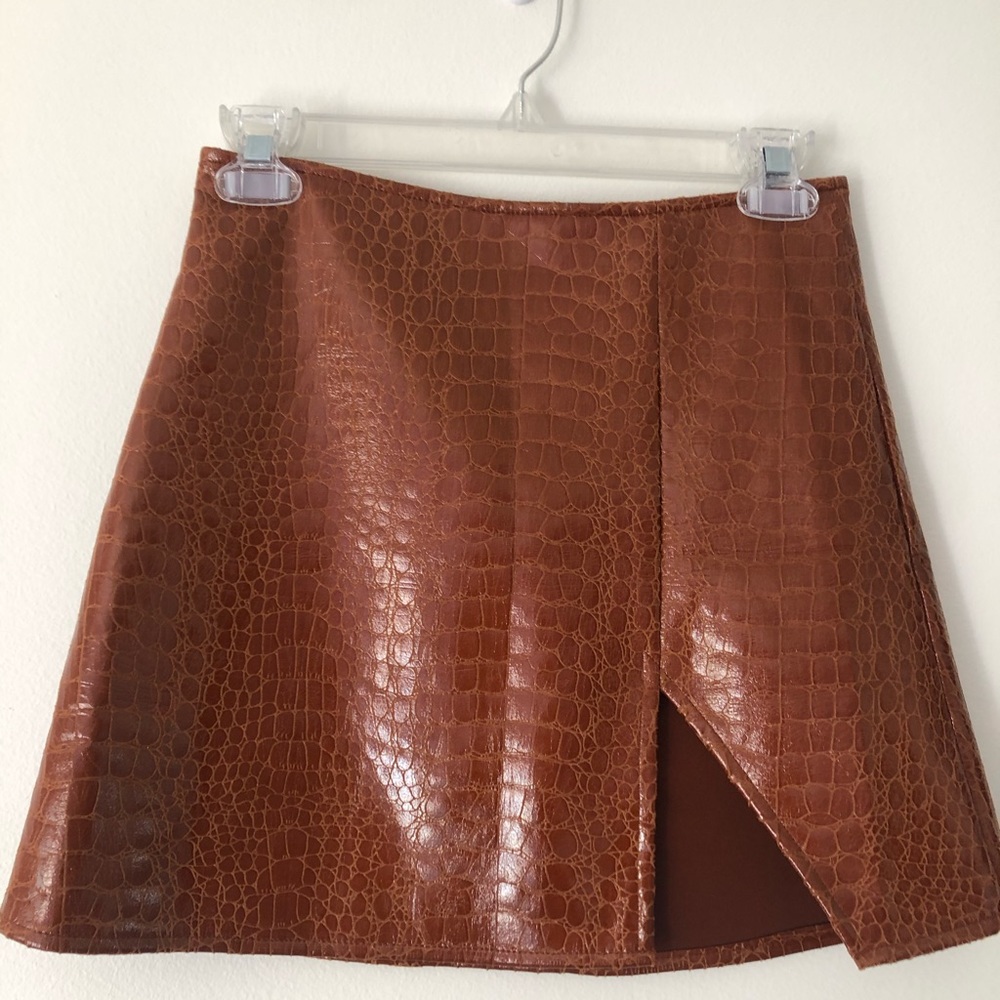 Wren Brown Croc Leather Motel Rocks Skirt